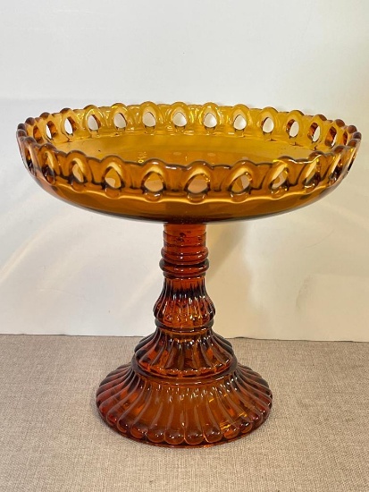 Vintage Amber Glass Pedestal Dish