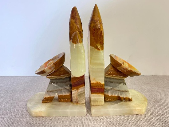 Set of Vintage Alabaster Onyx Bookends