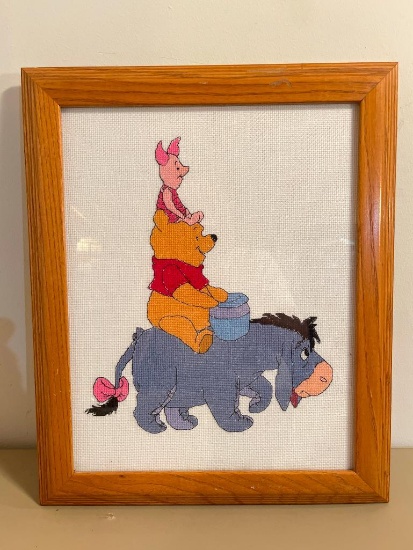 Framed Cross Stitched Winnie the Pooh