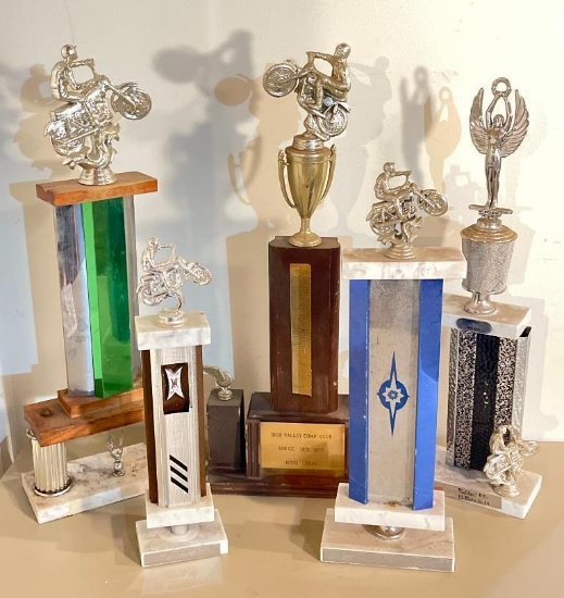 Group of Vintage Motorcycle Trophies