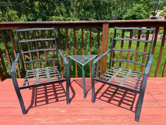 Pair of Metal Chairs and Table