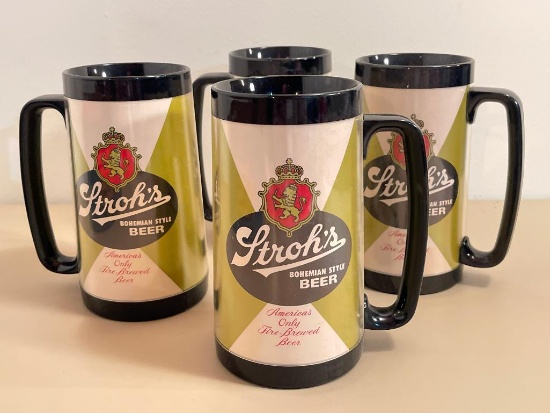 Set of 4 Plastic Thermo Serv Stroh's Beer Mugs