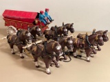 Vintage Cast Iron Budweiser Clydesdales with Wagon