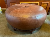 Round Leather Ottoman