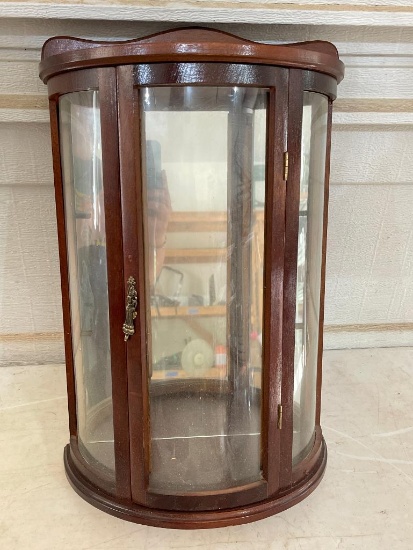 Small Wood Curved Glass Curio/ China Cabinet