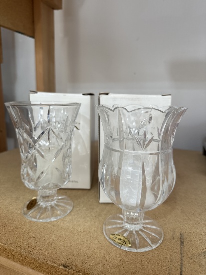 Pair of Block Crystal Olympic 7" Hurcane Candle  Holders