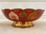 Brass Cloisonne Bowl with Peacock Accents