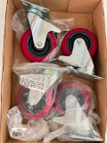 Set of 4 Red Swivel 4 Inch Casters with Brakes