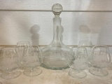 Decanter and Glasses with Sailing Ship Accents