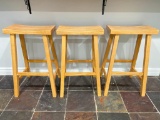 Set of 3 Wood Bar Stools