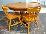 Round Oak Table with 4 Maple Finish Chairs