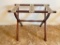 Vintage Folding Wood Luggage Rack with Embroidered Floral Tapestry Straps