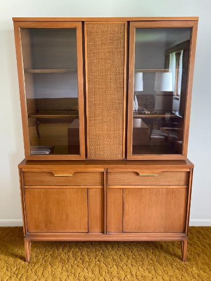 Vintage MCM Basic Witz Walnut China Cabinet