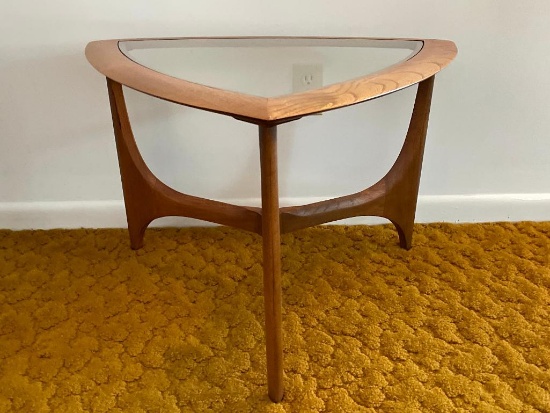 Vintage MCM Lane "Guitar Pick" End Table with Glass Top