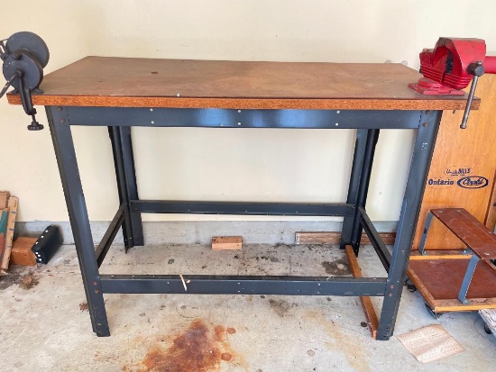 Work Bench with Grinder and Vice Attached