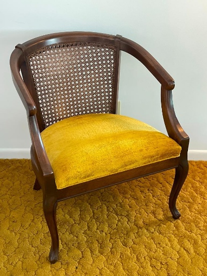 Vintage MCM Cane Back Upholstered Chair