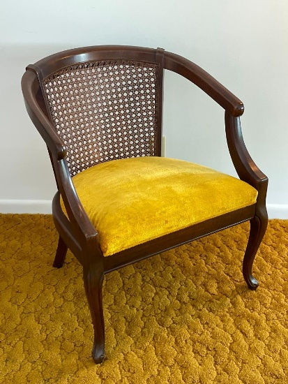 Vintage MCM Cane Back Upholstered Chair
