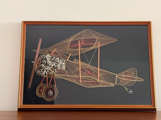 Framed Vintage MCM Wire Art Bi Plane
