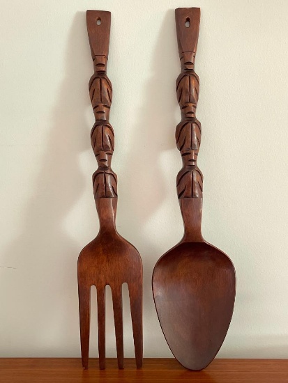 Vintage Wooden Wall Mounted Spoon and Fork