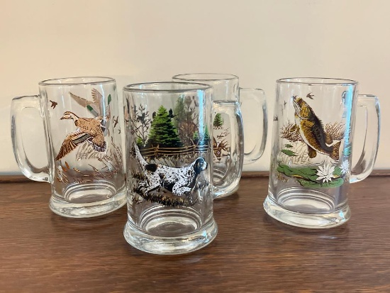 Set of Hunting / Fishing Glass Mugs