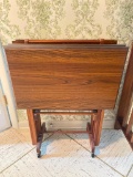 Vintage Set of Wooden TV Trays with Stand