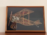 Framed Vintage MCM String Art Bi Plane