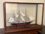 Vintage Handcrafted Ship Model in Display Case