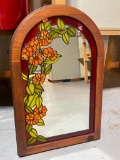 Wooden Framed Mirror with Stained Glass