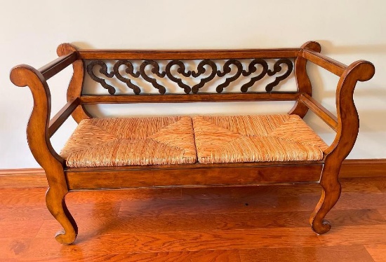 Wooden Bench with Woven Rush Seat