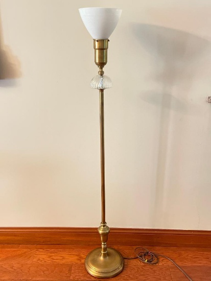 Vintage Brass Floor Lamp with Milk Glass Shade