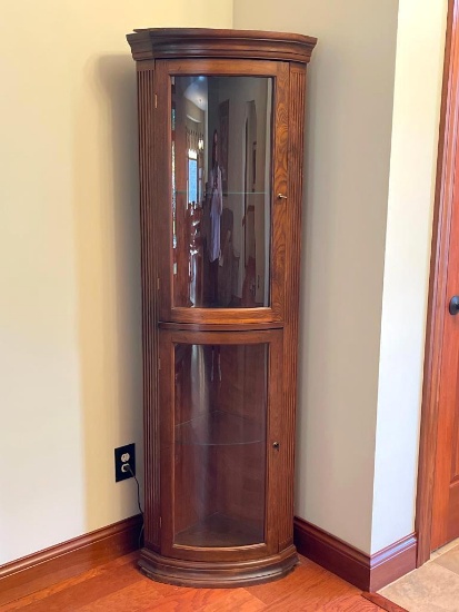 Vintage Lighted Corner Curio Cabinet