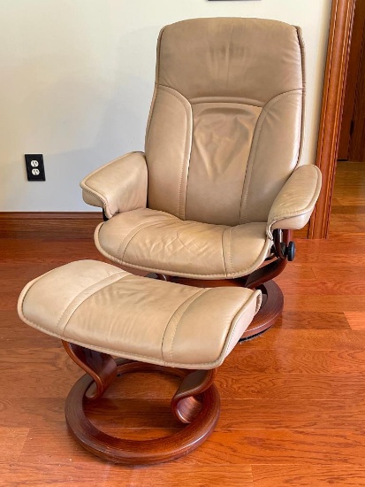 Stressless Leather Recliner and Ottoman