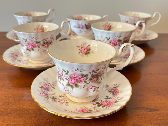 Set of 6 Royal Albert "Lavender Rose" Teacups & Saucers