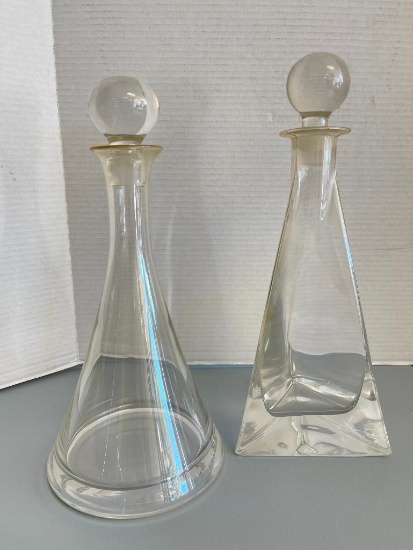 Pair of Heavy Glass Decanters