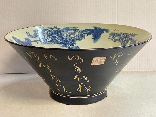 Large Handmade Blue & White Porcelain Centerpiece Bowl-Tozai Home