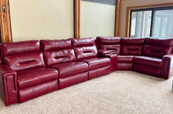 Morris Furniture Buttery Soft Red Leather Couch with 3 Electric Recliners