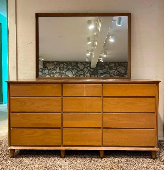 Vintage Davis Cabinet Company White Ash Dresser with Mirror