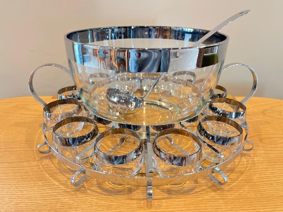 MCM Dorothy Thorpe Style Punch Bowl and Glass Set