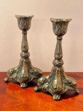 Pair of Ornate Vintage Metal Candlestick Holders