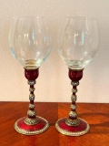 Pair of Edgar Berrebi Enamel and Jeweled Wine Glasses