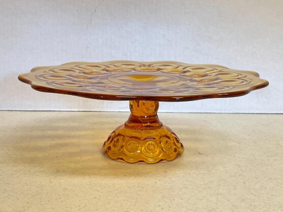 Vintage L.E. Smith Amber Glass Cake Plate