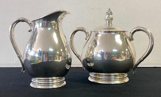 Royal Danish Sterling Silver Creamer and Sugar Bowl - 1 lb and 9.4 oz.