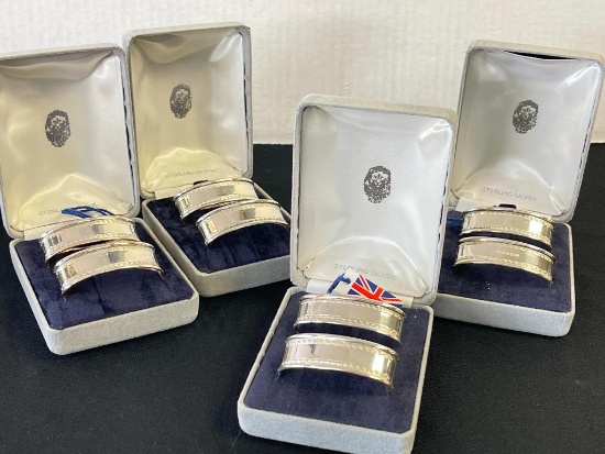 Set of 8 British Sterling Silver Napkin Rings