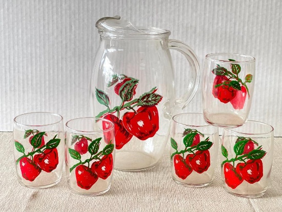 Vintage Apple Juice Pitcher and Glasses