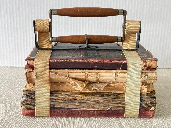Group of 1800s School Books with Antique Book Strap Carrier