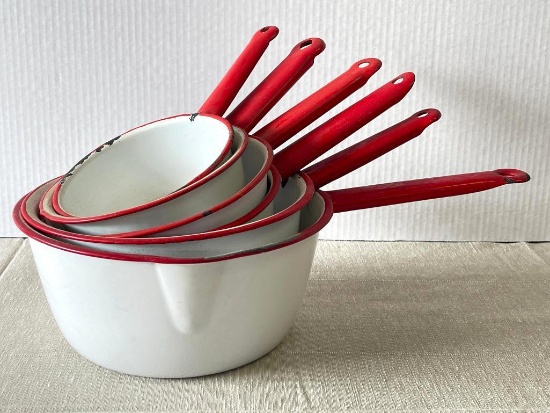 Set of Enamelware Kitchen Pots