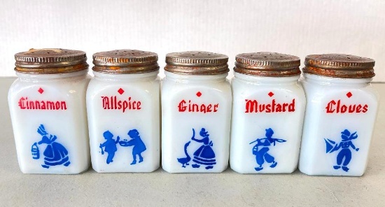Group of Vintage Hazel Atlas Milk Glass Spice Jars
