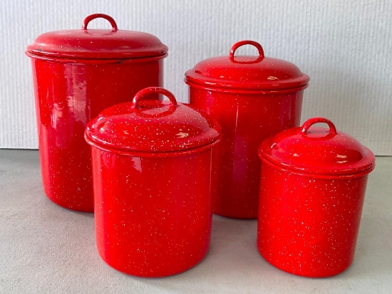 Red Enamel Ware Nesting Canister Set