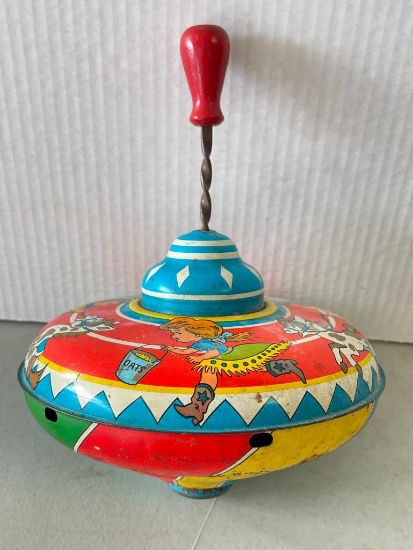 Vintage Ohio Art Tin Litho Spinning Top Toy