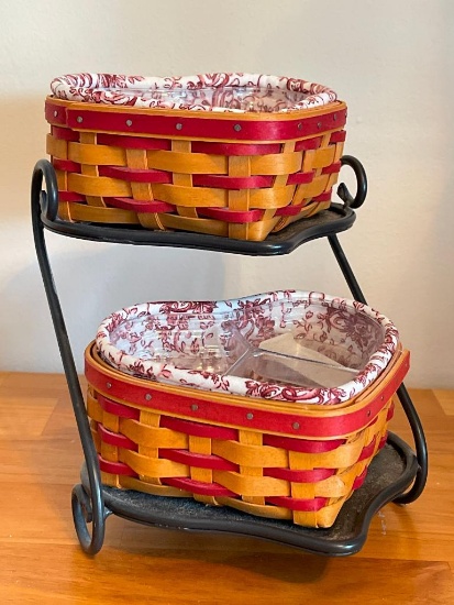 Longaberger 2000 Century Celebration Heart Shaped Baskets on Tiered Stand